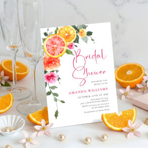 Watercolor Bright Pink Orange Flower Bridal Shower Invitation