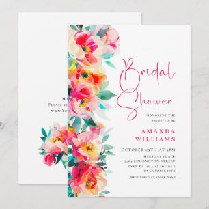 Watercolor Bright Pink Orange Flower Bridal Shower Invitation