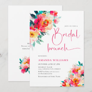 Watercolor Bright Pink Orange Flower Bridal Shower Invitation