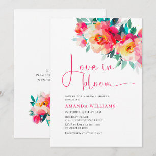 Watercolor Bright Pink Orange Flower Bridal Shower Invitation