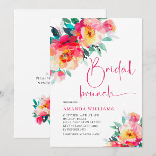 Watercolor Bright Pink Orange Flower Bridal Shower Invitation
