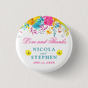 Watercolor Bright Summer Flowers Wedding 3 Cm Round Badge