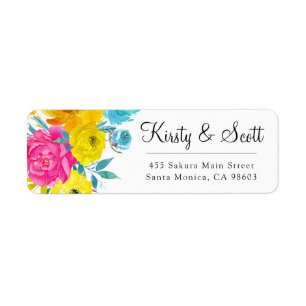 Watercolor Bright Summer Flowers Wedding Address