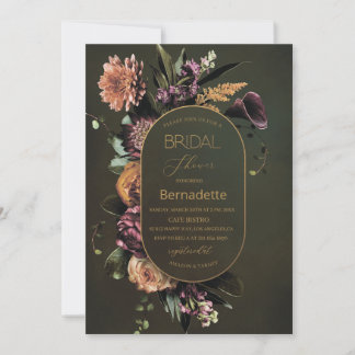 Watercolor Bright tapestry flowers gold Bridal Invitation