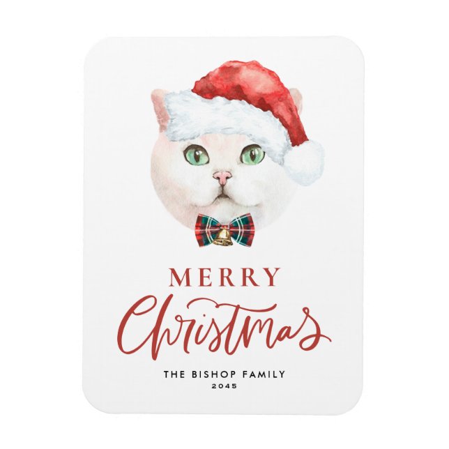 Watercolor British Shorthair Cat Santa Christmas Magnet (Vertical)