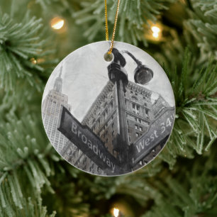Watercolor Broadway corner sign  Ceramic Tree Decoration