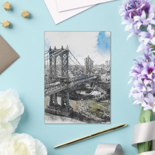 Watercolor Brooklyn Bridge Acrylic Wedding Invitations