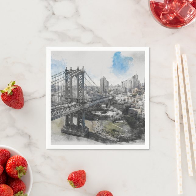 Watercolor Brooklyn Bridge Napkins – Elegant NYC  (Insitu)