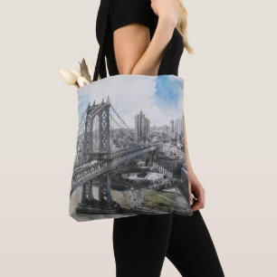 Watercolor Brooklyn Bridge Tote Bag – Elegant NYC 