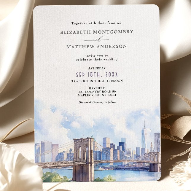 Watercolor Brooklyn Bridge Wedding Invitation (Creator Uploaded)