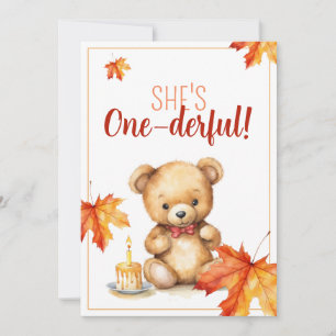 Watercolor Brown and White Cute Bear 1st Birthday Invitation