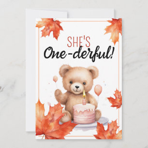 Watercolor Brown and White Teddy Bear 1st Birthday Invitation