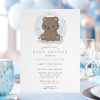 Watercolor Brown Bear Cute Simple Boys Baby Shower