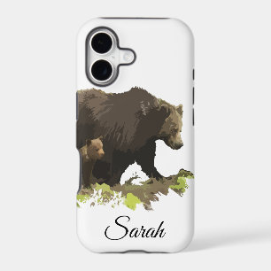 Watercolor Brown Black Mum Dad Bear & Cub Animal
