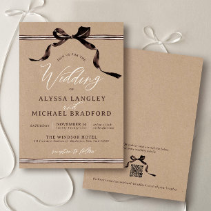 Watercolor Brown Bow Rustic Kraft Simple Wedding Invitation