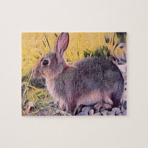 Watercolor Brown Bunny Rabbit Vintage Art Jigsaw Puzzle