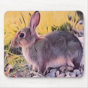 Watercolor Brown Bunny Rabbit Vintage Art Mouse Pad