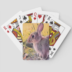 Watercolor Brown Bunny Rabbit Vintage Art Playing Cards