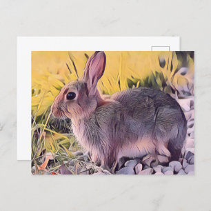 Watercolor Brown Bunny Rabbit Vintage Art Postcard