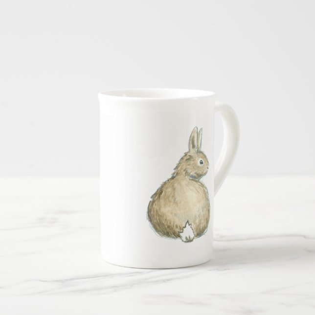 Watercolor Brown Bunny Tea Cup (Front Right)