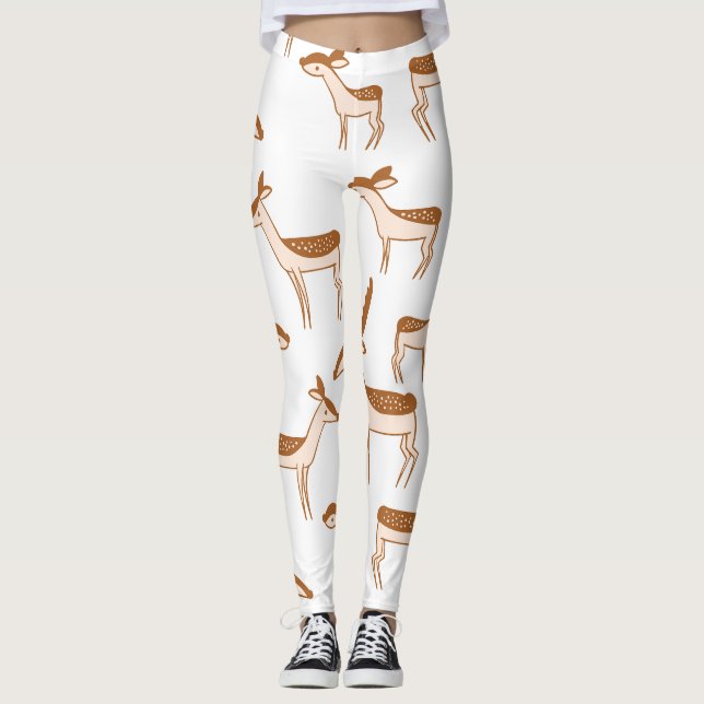 Watercolor Brown Deer Pattern Leggings (Front)
