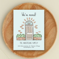 Watercolor Brown Door Playful We've Moved Blue