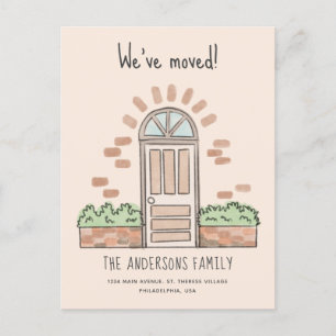 Watercolor Brown Door Playful We've Moved Cream Announcement Postcard