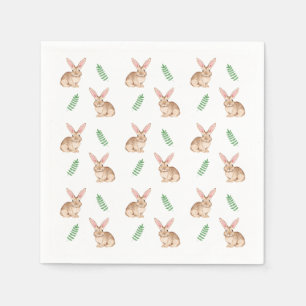 Watercolor Brown Easter Bunny And Greenery Pattern Napkin