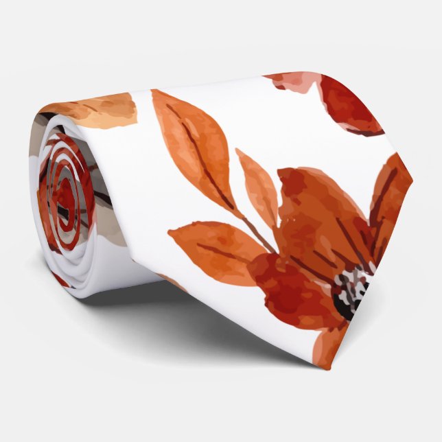 Watercolor brown  floral pattern tie (Rolled)