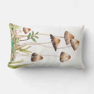 Watercolor Brown Forest Mushrooms Lumbar Cushion
