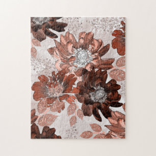 Watercolor brown grey floral pattern. jigsaw puzzle