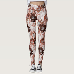 Watercolor brown grey floral pattern. leggings