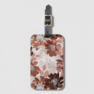 Watercolor brown grey floral pattern. luggage tag