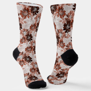 Watercolor brown grey floral pattern. socks
