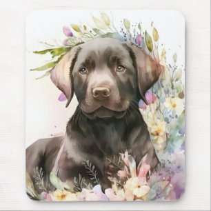Watercolor Brown Labrador Retriever and Flowers Mouse Pad
