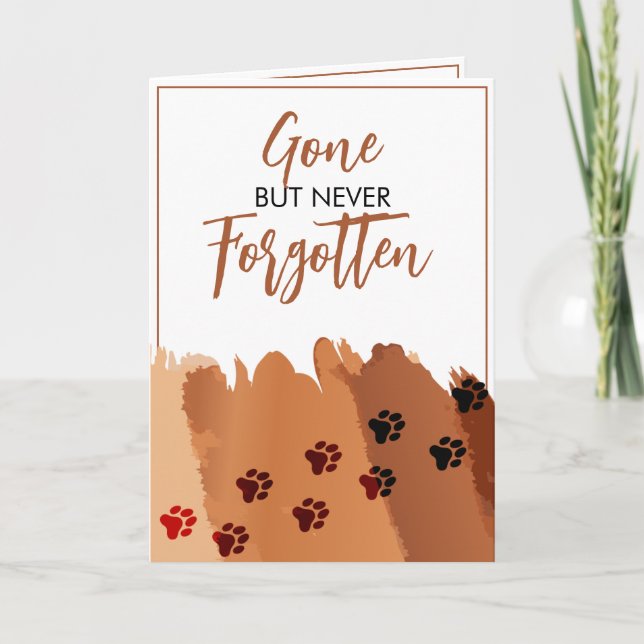 Watercolor Brown & White Paw Print Pet Sympathy Card (Front)