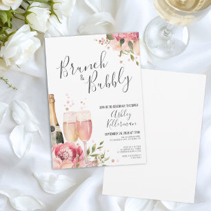 Watercolor Brunch And Bubbly Floral Bridal Shower Invitation