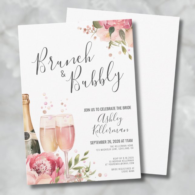 Watercolor Brunch And Bubbly Floral Bridal Shower Invitation (Watercolor Brunch And Bubbly Floral Bridal Shower Invitation)