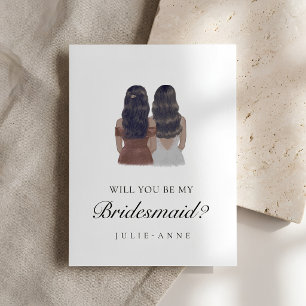 Watercolor Brunette Bridesmaid Proposal Postcard