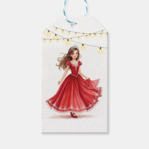 Watercolor brunette princess dancing under lights gift tags