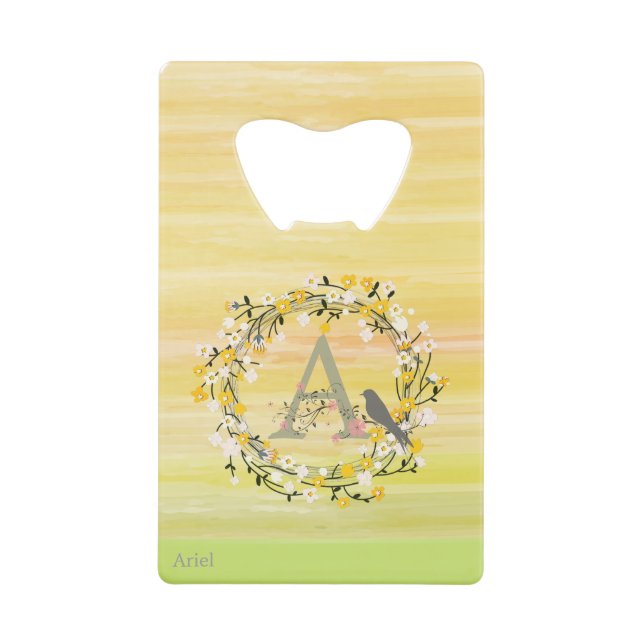 Watercolor Brush Lines, Spring Wreath Monogram (Front)