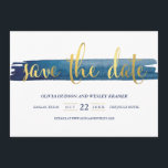 Watercolor Brush Stroke Faux Foil Save the Date<br><div class="desc">A chic sophisticated save the date balances a hand painted watercolor brush stroke layered behind a trendy scripted faux gold foil "save the date" with a clean typographic layout.</div>