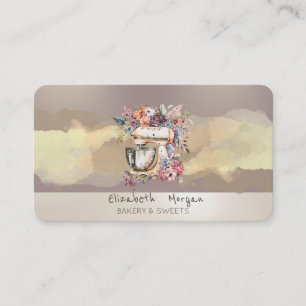  Watercolor Brush Stroke Floral Cake Mixer Business Card