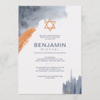 Watercolor Brush Strokes Bar Mitzvah Invitation