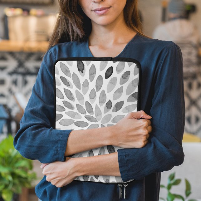 Watercolor brush strokes – black and white laptop sleeve (Creator Uploaded)