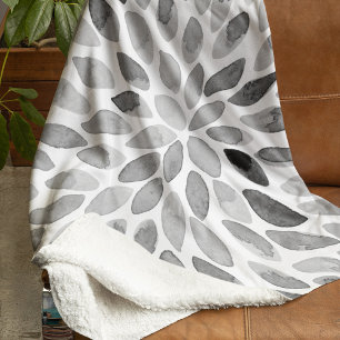 Watercolor brush strokes – black and white sherpa blanket