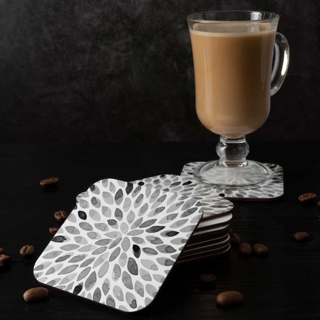 Watercolor brush strokes – black and white square paper coaster (Creator Uploaded)