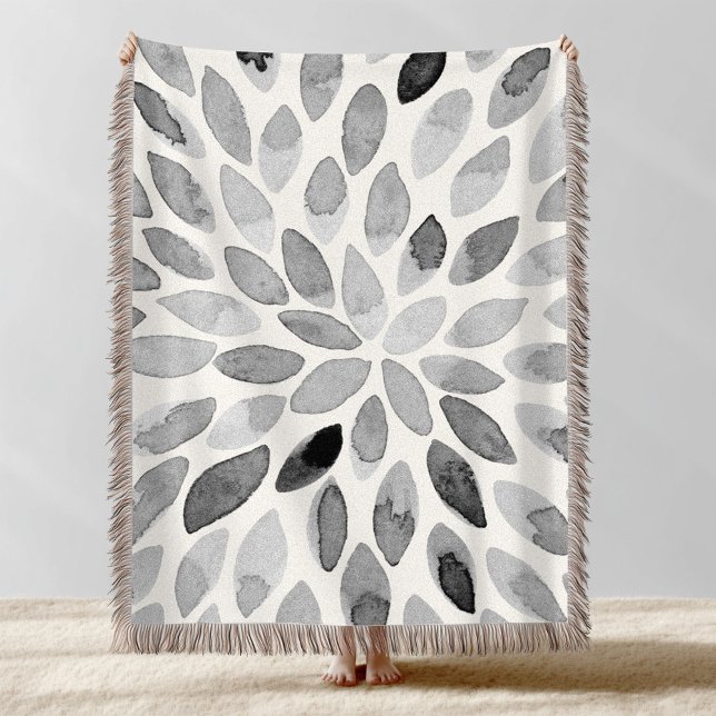 Watercolor brush strokes – black and white throw blanket (Creator Uploaded)