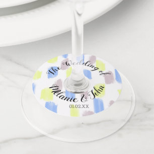 Watercolor Brush Strokes Wedding- Couples Name Wine Glass Tag