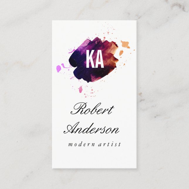 Watercolor brushed / Monogram Business Card (Front)